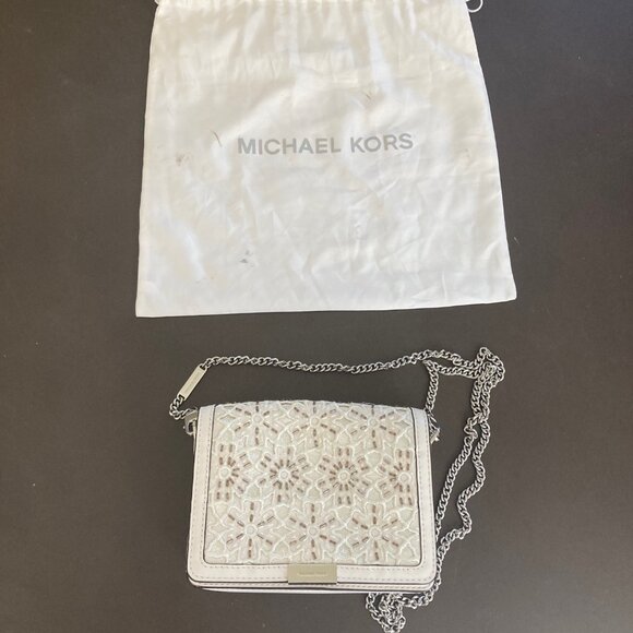 Michael Kors Clutch Crossbody Bag Purse Jade Medium Gusset Embroidered Leather - Picture 3 of 16